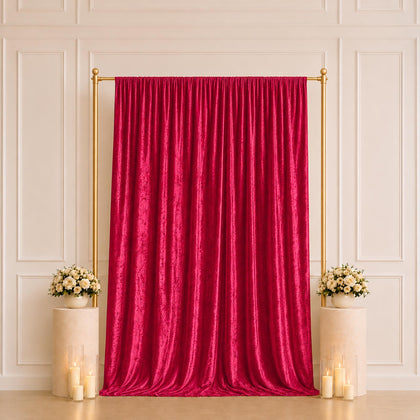 Red Premium Crushed Velvet Backdrop Curtain 5ft x 10ft – Event Drape Panel & Photo Booth Background with Rod Pocket, 70% Blackout