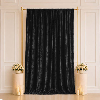 Black Premium Crushed Velvet Backdrop Curtain 5ft x 12ft – Event Drape Panel & Photo Booth Background with Rod Pocket, 70% Blackout