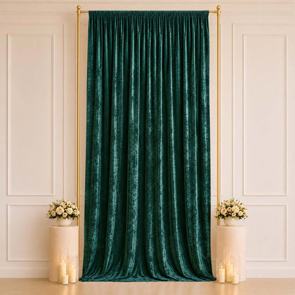 Hunter Emerald Green Premium Crushed Velvet Backdrop Curtain 5ft x 14ft – Event Drape Panel & Photo Booth Background with Rod Pocket, 70% Blackout