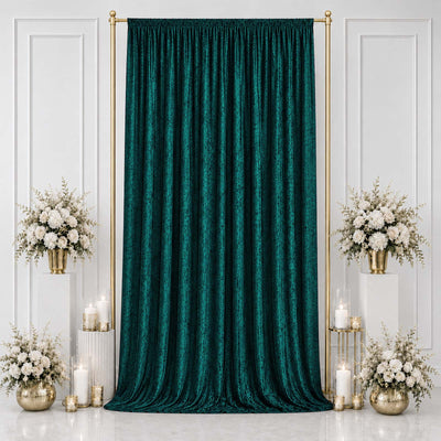 Emerald green velvet backdrop curtain with gold floral wedding decor