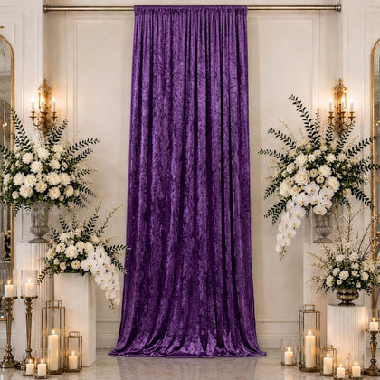 Purple Premium Crushed Velvet Backdrop Curtain 5ft x 16ft – Event Drape Panel & Ceiling Drapery with Rod Pocket, 70% Blackout