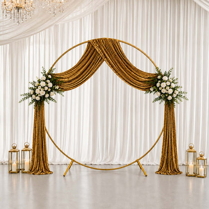 Gold Premium Crushed Velvet Backdrop Curtain 5ft x 18ft – Ceiling Drapery Panel & Wedding Backdrop with Rod Pocket, 70% Blackout