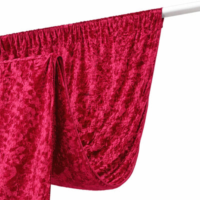 Red velvet curtain draped over a white rod, close-up product photo