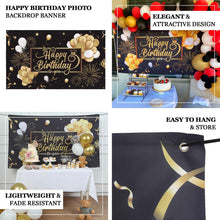 6ftx3ft Black/Gold Happy Birthday Photo Booth Backdrop Decoration
