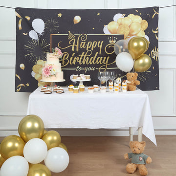 Black/Gold Happy Birthday Photo Booth Backdrop Decoration
