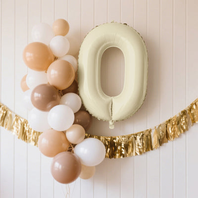 35" Matte Cream Number Balloons 0-9 – Large Mylar Foil Balloons, Air or Helium Fill