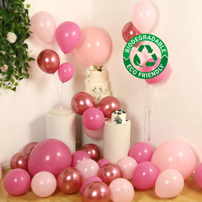 Biodegradable pink and rose gold balloons for eco-friendly celebrations.