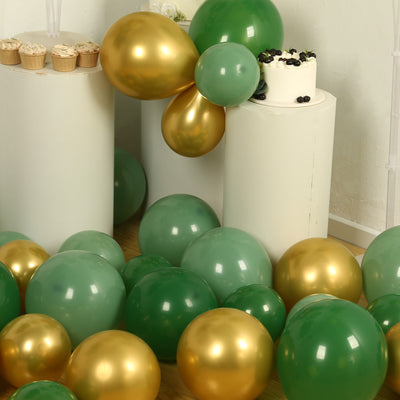 Green and gold balloons arranged for a festive celebration.