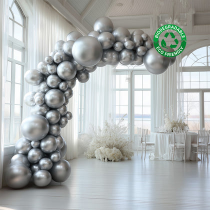 Biodegradable Balloon Arch Kit – Set of 110 Silver Latex Garland, Extra Strong & Eco-Friendly