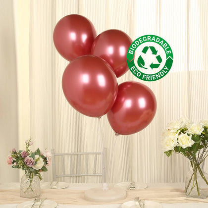 50 Pack Metallic Pink Biodegradable Balloons, Thick Chrome Latex Party Balloons - 12"