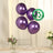 Purple biodegradable balloons with eco-friendly label on a table setting.
