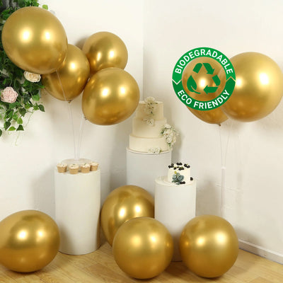 10 Pack Metallic Gold Biodegradable Balloons, Thick Chrome Latex Party Balloons - 18"