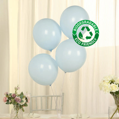 50 Pack Matte Pastel Ice Blue Biodegradable Balloons, Round Eco-friendly Thick Latex Party Balloons - 12"