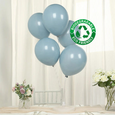 50 Pack Matte Pastel Dusty Blue Biodegradable Balloons, Round Eco-friendly Thick Latex Party Balloons - 12"