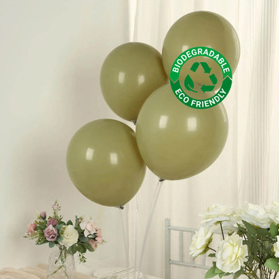 50 Pack Matte Pastel Olive Green Biodegradable Balloons, Round Eco-friendly Thick Latex Party Balloons - 12"