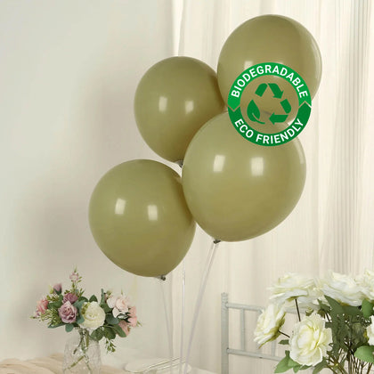 50 Pack Matte Pastel Olive Green Biodegradable Balloons, Round Eco-friendly Thick Latex Party Balloons - 12"
