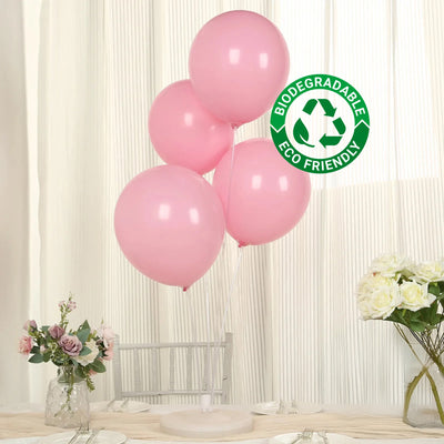 50 Pack Matte Pastel Pink Biodegradable Balloons, Round Eco-friendly Thick Latex Party Balloons - 12"