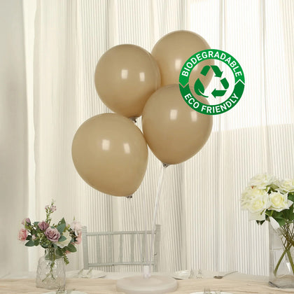 50 Pack Matte Pastel Taupe Biodegradable Balloons, Round Eco-friendly Thick Latex Party Balloons - 12"