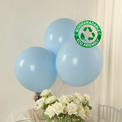 Blue biodegradable balloons with eco-friendly label
