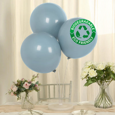 10 Pack Matte Pastel Dusty Blue Biodegradable Balloons, Round Eco-friendly Thick Latex Party Balloons - 18"