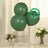 Green biodegradable balloons on a table with flowers and a decorative backdrop.