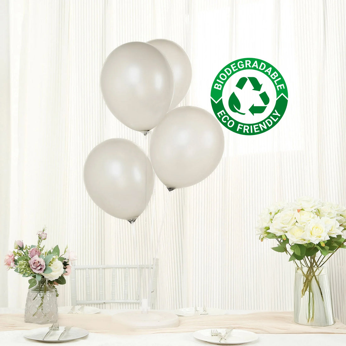 Eco-friendly biodegradable balloons in a festive setting.