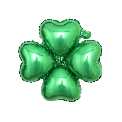 Green heart-shaped balloons arranged in a clover design