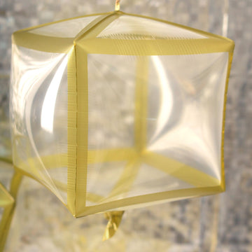 Elevate Your Party Decor with Clear/Gold Cube Shaped Balloons