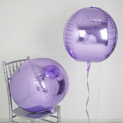 Purple foil balloons on a chair, showcasing round shapes and shiny surfaces.