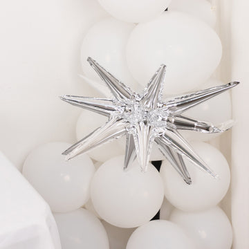 Captivating Metallic Silver 14-Point Starburst Balloons