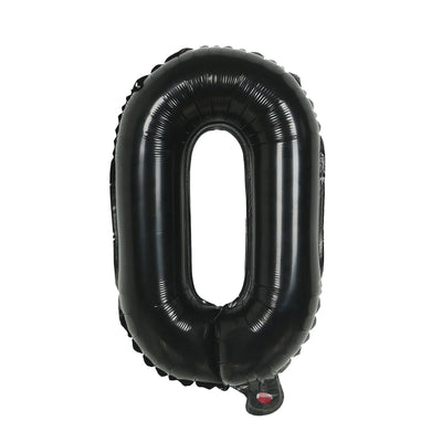 Black foil balloon shaped like the number zero