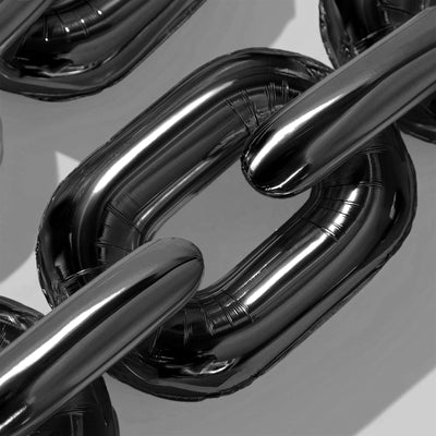 Black inflatable chain links on a plain background.