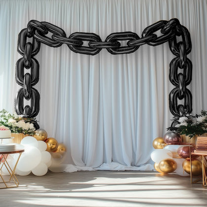 30 Pack 24" Black Chain Foil Balloons – 90s Hip Hop Party Decorations – Jumbo Link Balloons for Arches & Backdrops Up to 44ft Long Foil Mylar Balloons