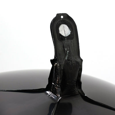 Black plastic cap with a hanging loop for easy storage