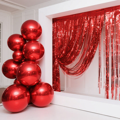 4-Pack 32" Orbz Mylar Foil Balloons, Metallic Red Large Round Sphere Helium or Air-Filled Party Decorations