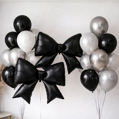 10 Pack Giant Foil Bow Balloons – Matte Black Party Balloons for Backdrop, Photo Booth & Event Styling, 29″ x 27″ Inflated