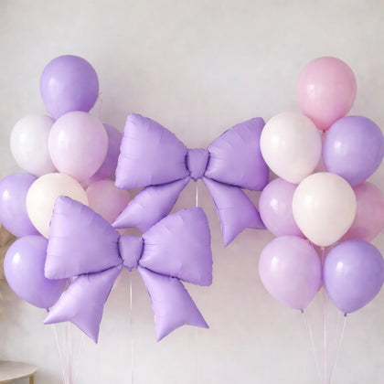 10 Pack Giant Foil Bow Balloons – Matte Lavender Lilac Party Balloons for Backdrop, Photo Booth & Event Styling, 29″ x 27″ Inflated