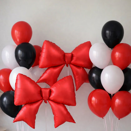 10 Pack Giant Foil Bow Balloons – Matte Red Party Balloons for Backdrop, Photo Booth & Event Styling, 29″ x 27″ Inflated