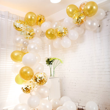Stunning Gold, White, and Silver Balloon Garland Arch Party Kit