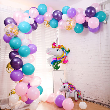 Add a Pop of Color with the Turquoise, Purple, and Pink Unicorn DIY Balloon Garland Arch Kit