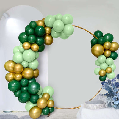 Green and gold balloon arch for events and celebrations.