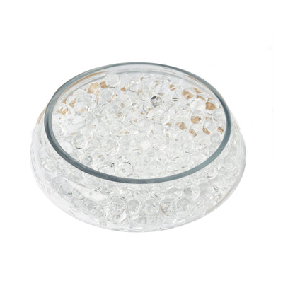 Clear glass bowl filled with decorative crystal beads