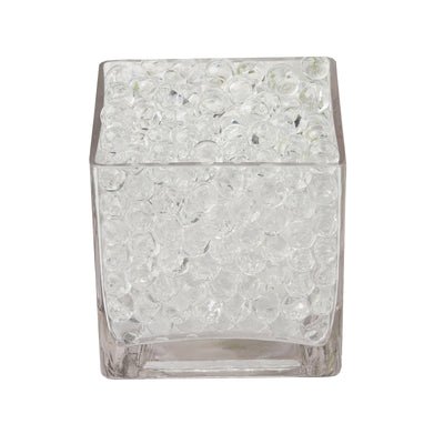 Clear glass container filled with decorative gel beads.