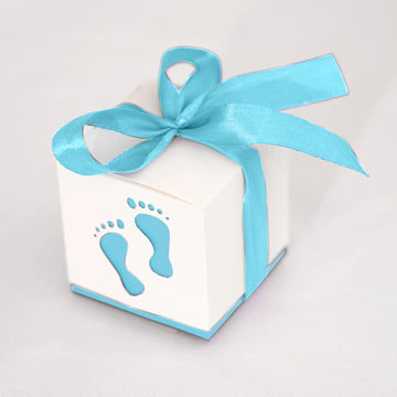 Blue Footprint Baby Shower Party Favor Candy Gift Boxes - Pack of 25