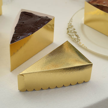 Elegant Gold Foil Single Slice Triangular Paper Dessert Boxes