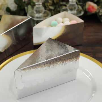 Silver Foil Single Slice Triangular Paper Dessert Boxes