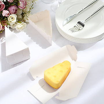 White Single Slice Cake Slice Box with Scalloped Top