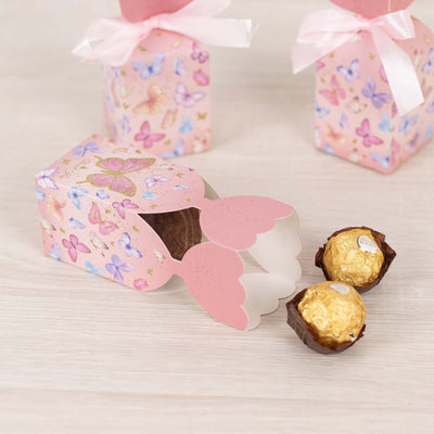 Pink butterfly-themed gift box with Ferrero Rocher chocolates inside.