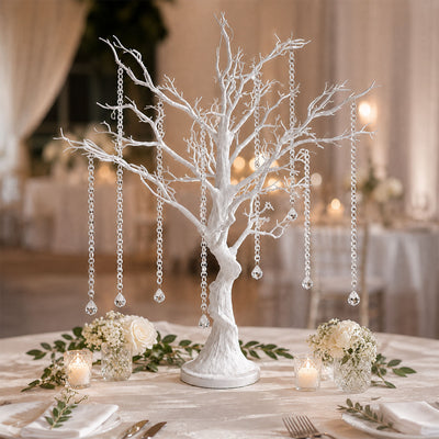 White crystal tree centerpiece for elegant wedding table decor