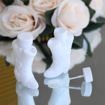 24 Pack White Cowboy Boot Bubbles Bridal Wedding Shower Favors